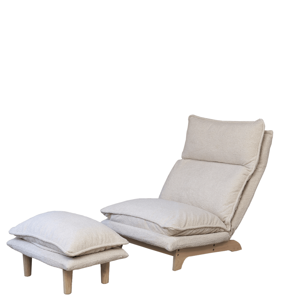 Anthony & Home beige reclining foldable metal frame single sofa chair with cotton cushions, showcasing its comfortable design and structure.