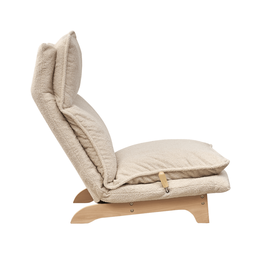 Beige Anthony & Home foldable metal frame single sofa chair with cotton cushions, reclining and designed for comfort.