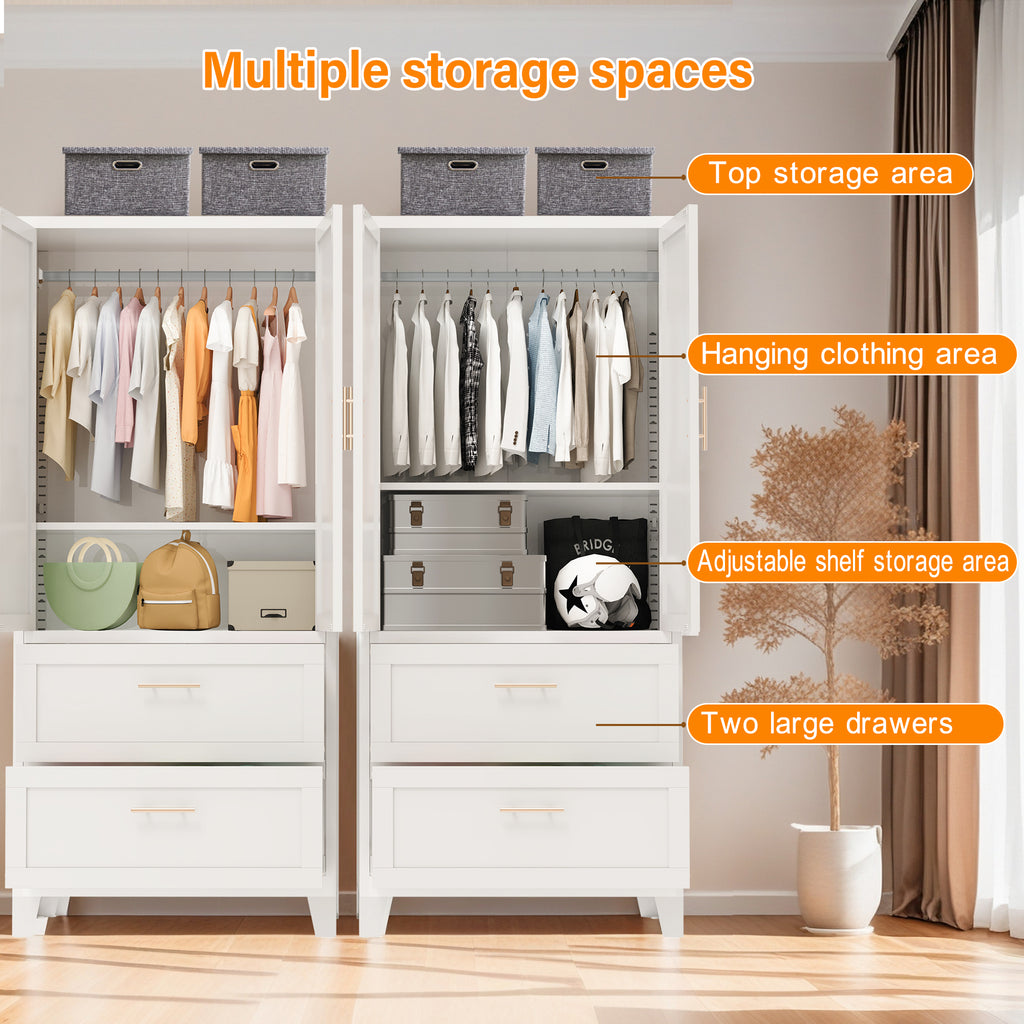 White premium steel wardrobe cabinet with hanging rod, exclusive edition by Anthony & Home, sturdy storage solution for clothing.