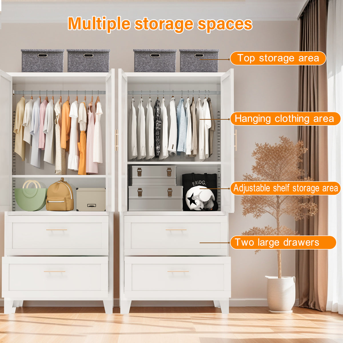 White premium steel wardrobe cabinet with hanging rod, exclusive edition by Anthony & Home, sturdy storage solution for clothing.