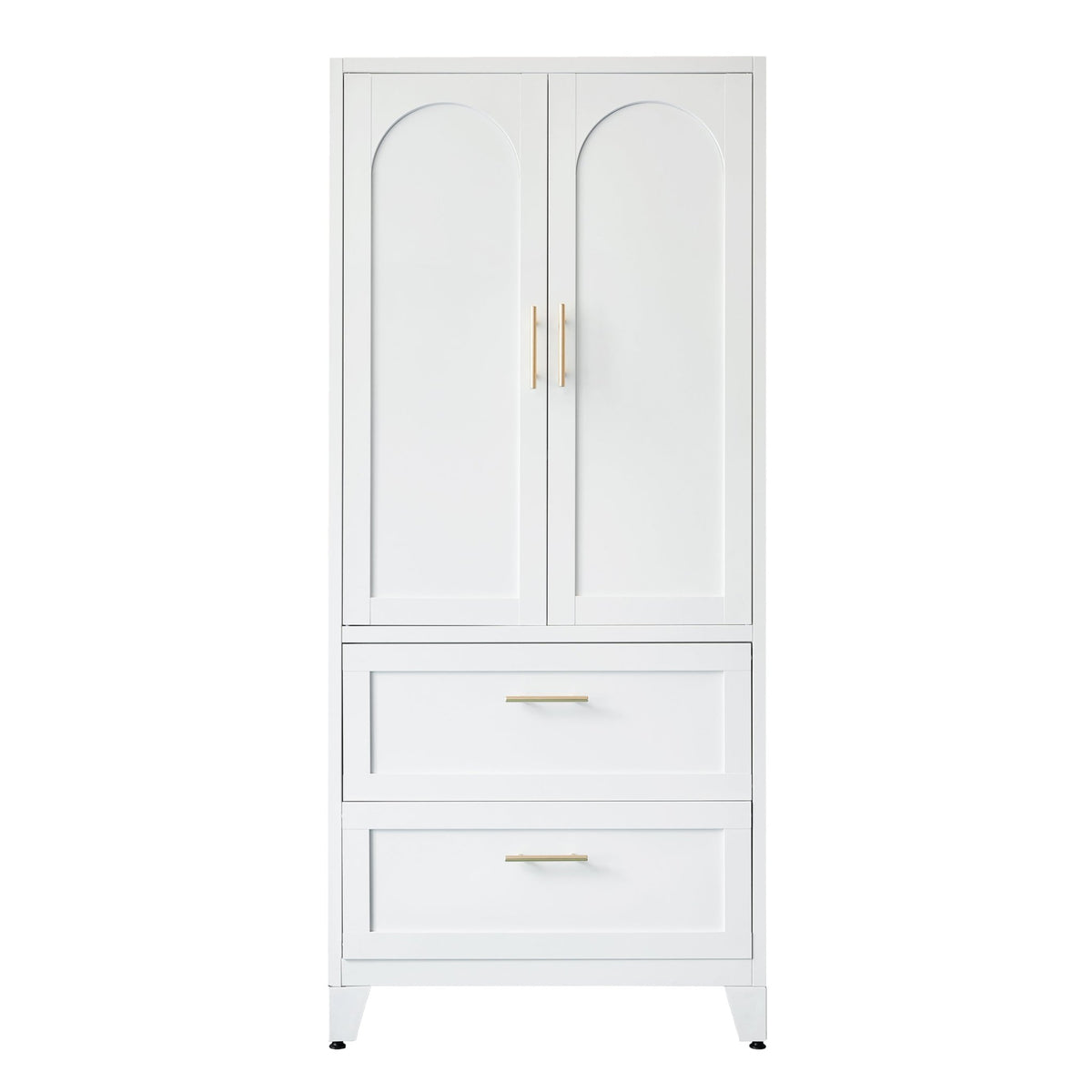 White steel wardrobe cabinet with hanging rod, exclusive premium edition by Anthony & Home, featuring sleek design and durable construction.