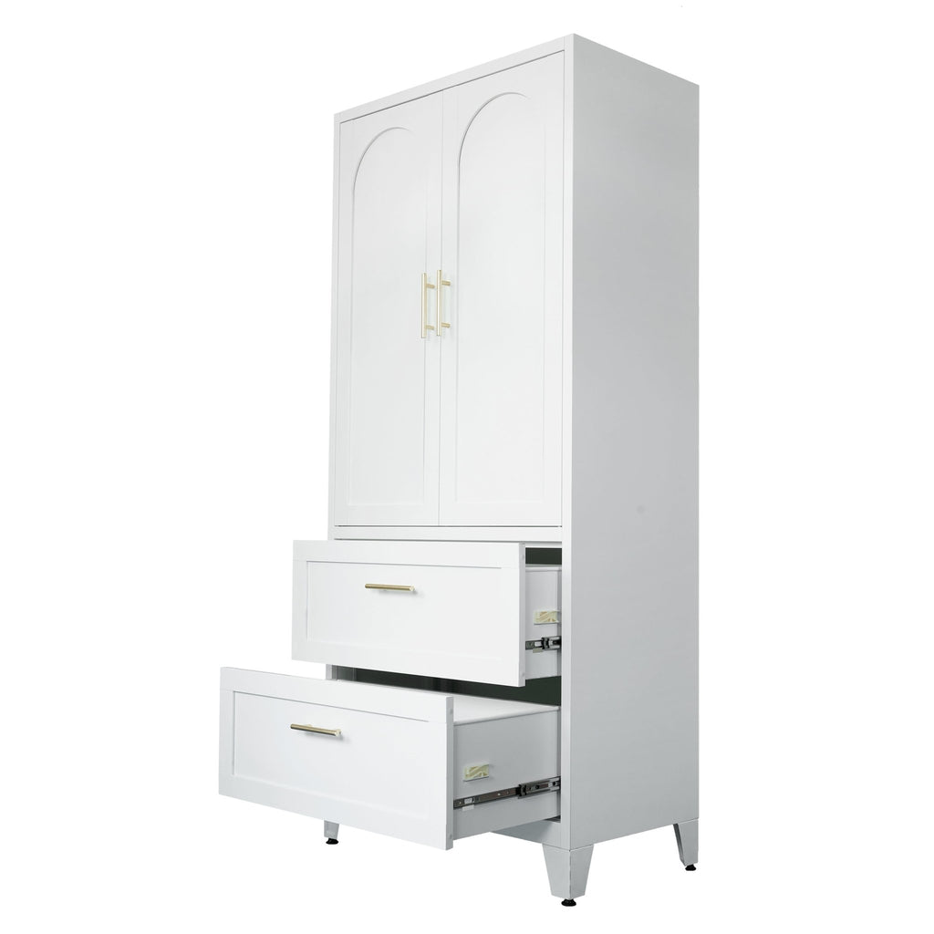 White Anthony & Home premium steel wardrobe cabinet with hanging rod, exclusive edition, featuring a sleek, modern design
