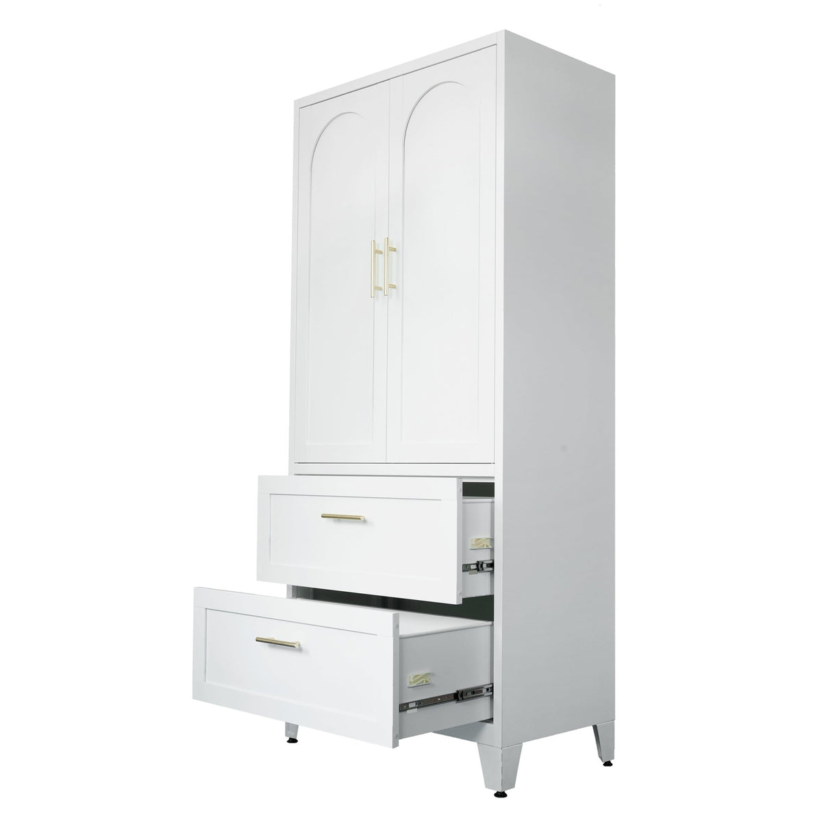 White Anthony & Home premium steel wardrobe cabinet with hanging rod, exclusive edition, featuring a sleek, modern design