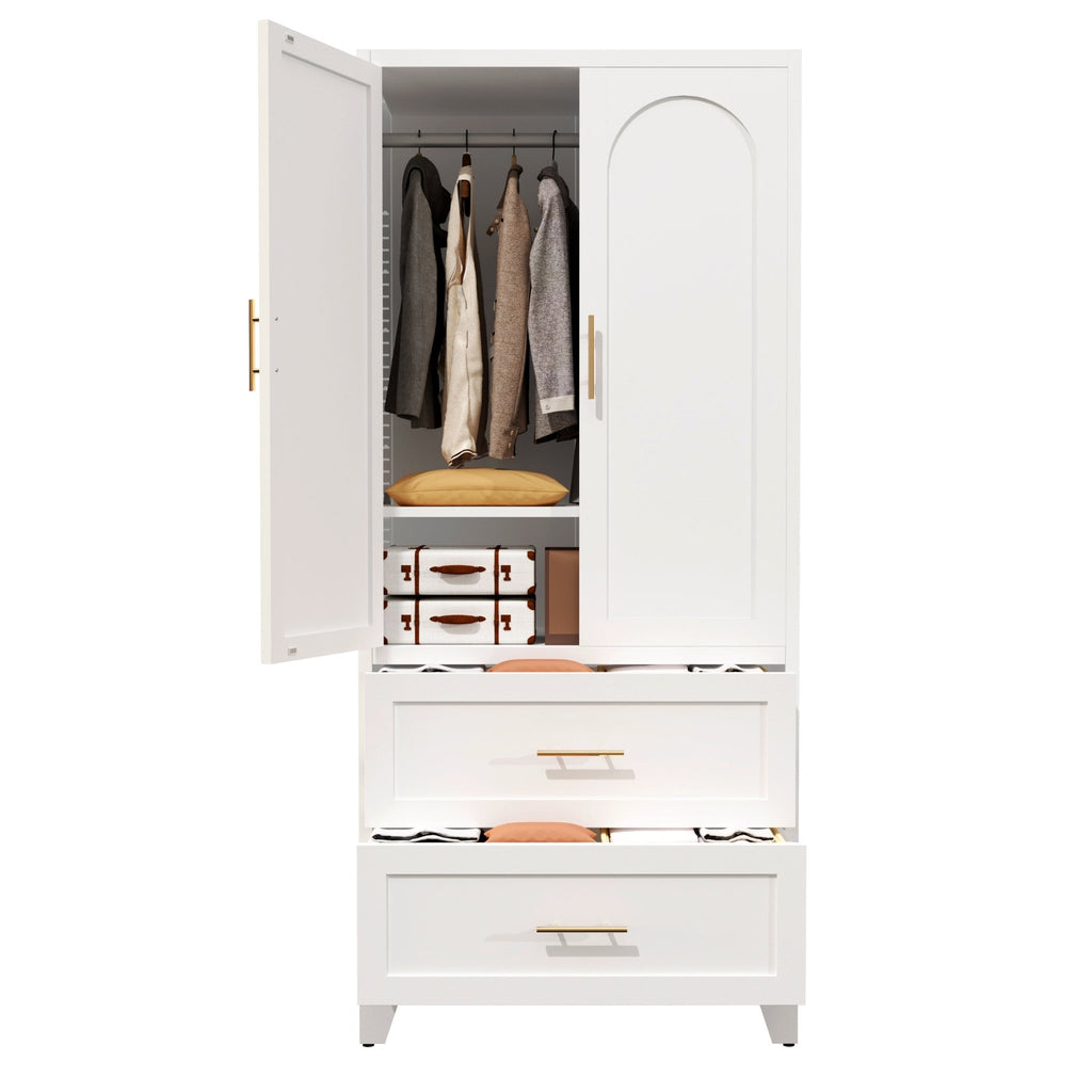 White Anthony & Home exclusive premium steel wardrobe cabinet with hanging rod, featuring a sleek modern design and sturdy construction.