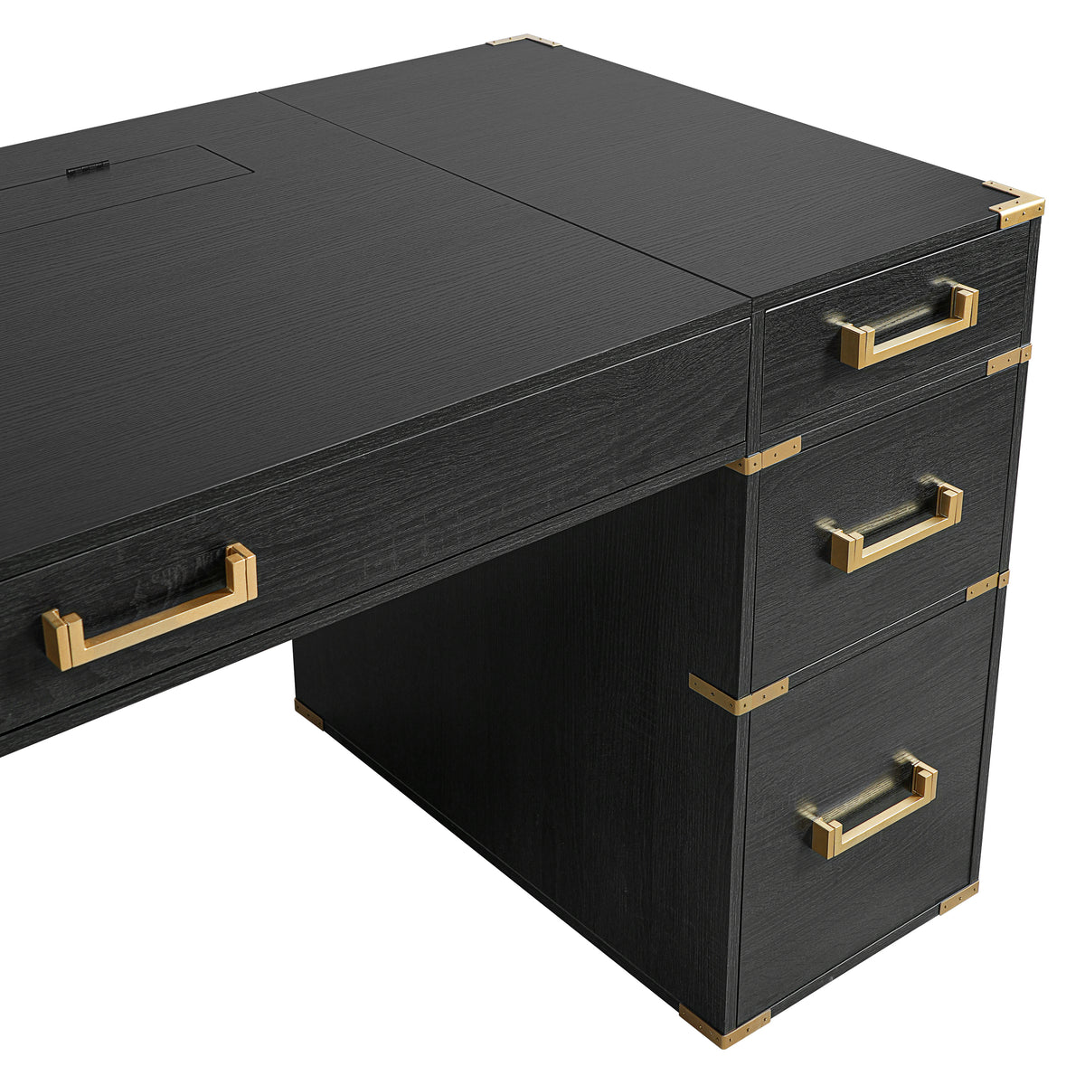 Executive desk with Anthony & Home signature metal edge trim, showcasing a sleek, modern workspace with clean lines and polished details.
