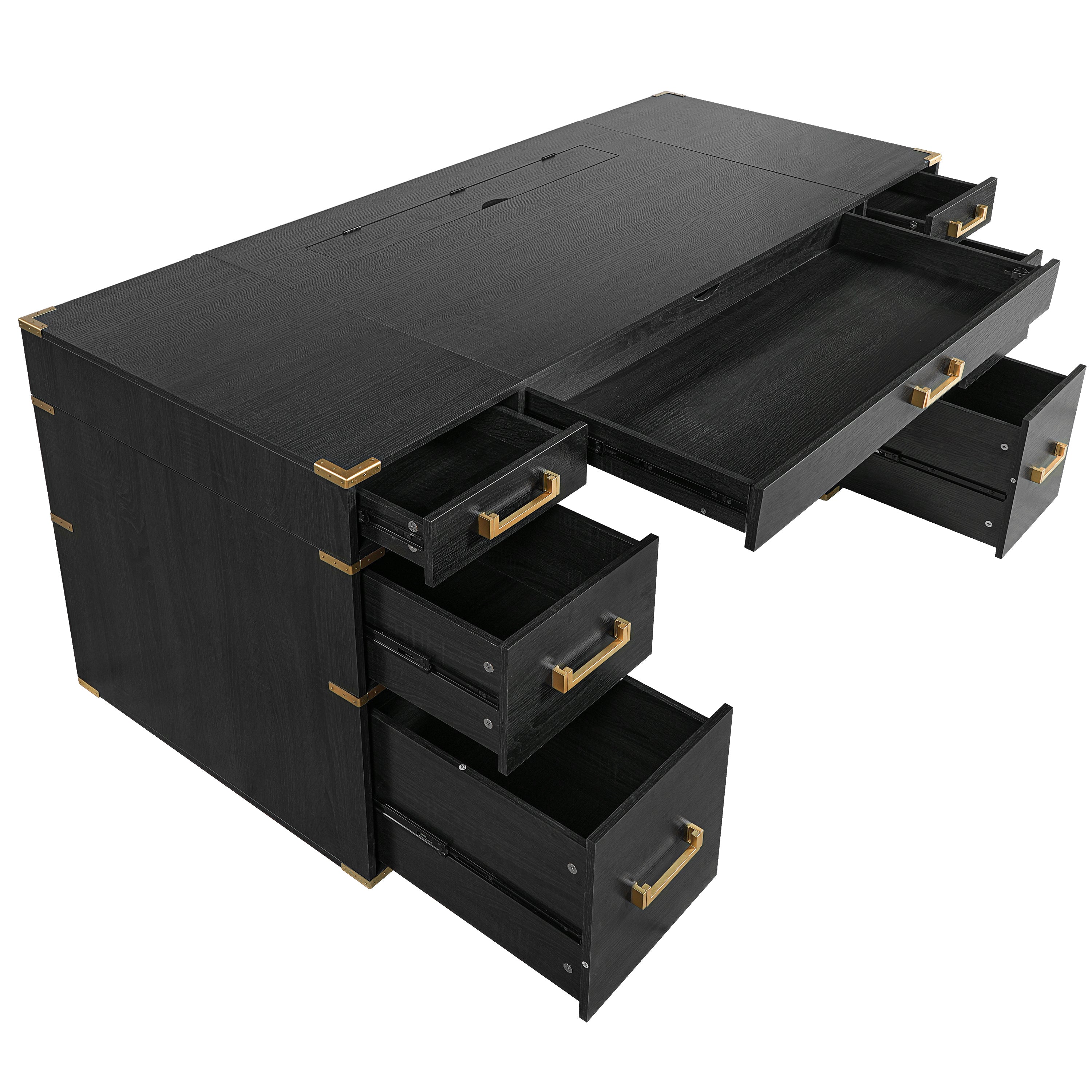 Executive desk with signature metal edge trim from Anthony & Home, showcasing sleek metal accents on a modern office desk.