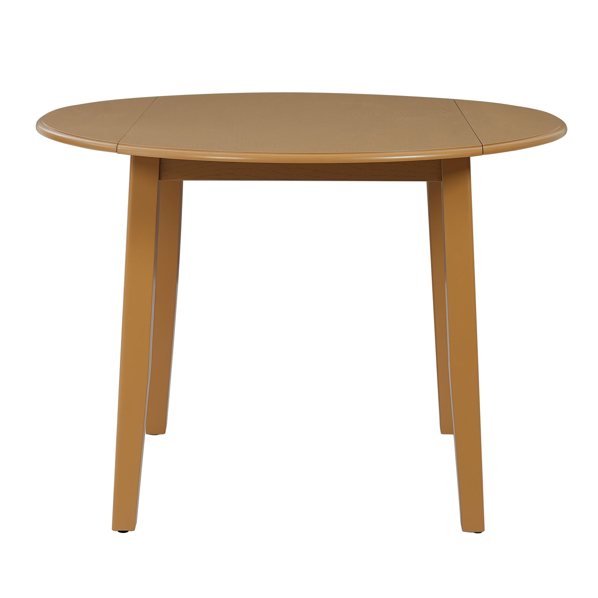 Extendable round dining table made of solid wood by Anthony & Home, showing its smooth surface and expandable design.
