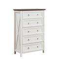 Farmhouse walnut 5-drawer dresser by Anthony & Home, showcasing rustic wood finish and elegant storage design.