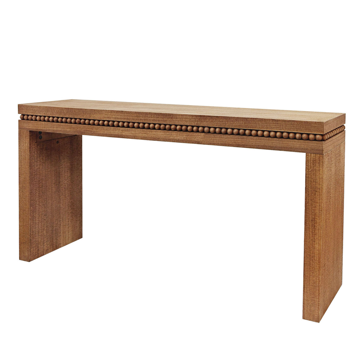 Anthony & Home Fir wood console table with beaded accents, showcasing a heritage-inspired design and natural wood finish.