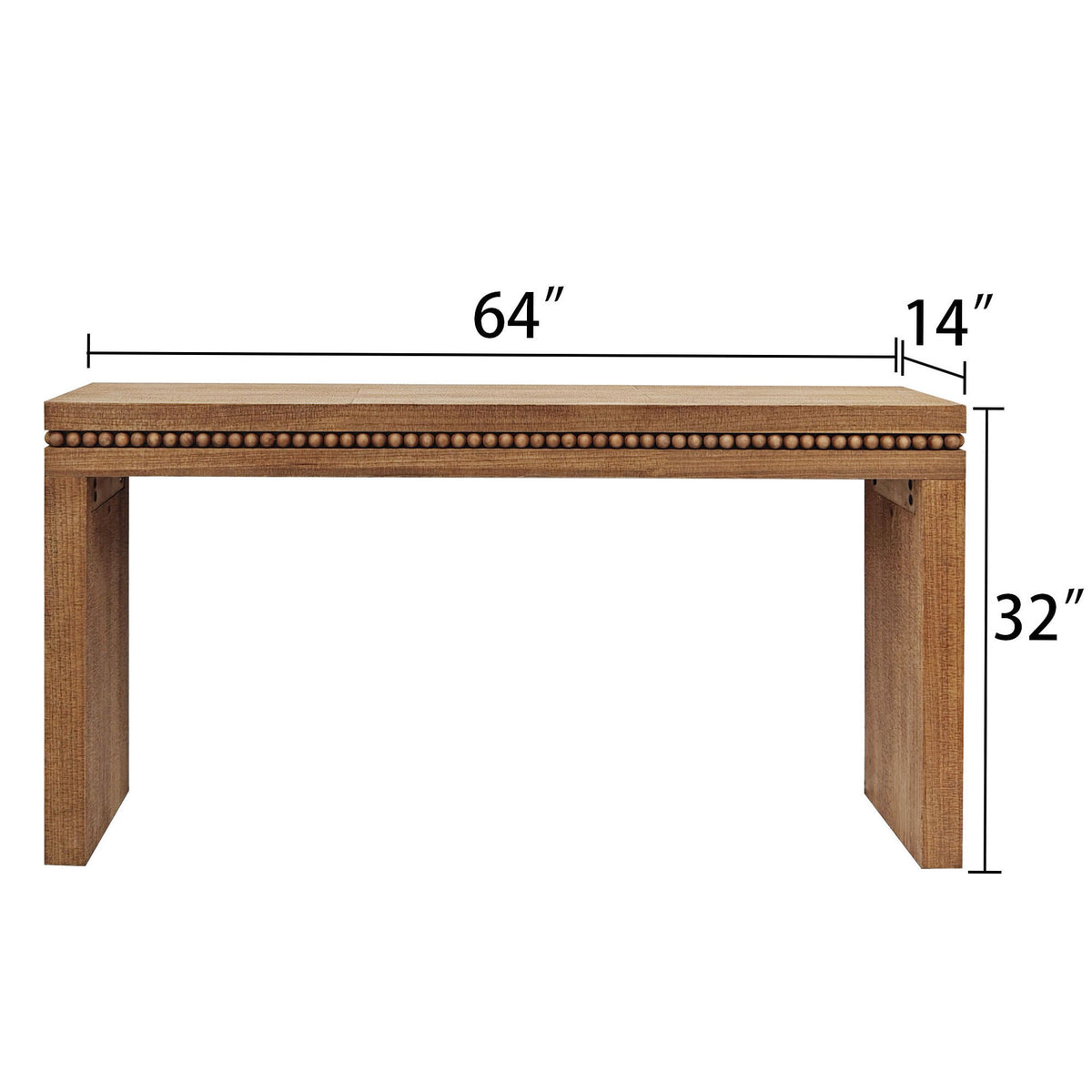 Anthony & Home Fir wood console table with beaded accent, Heritage style, showcasing a sleek wooden surface and decorative beading.