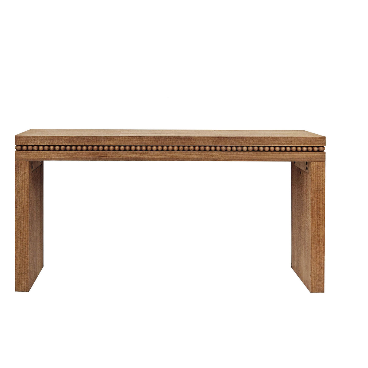 Anthony & Home fir wood console table with beaded accents, showcasing a sleek, natural finish and elegant craftsmanship.