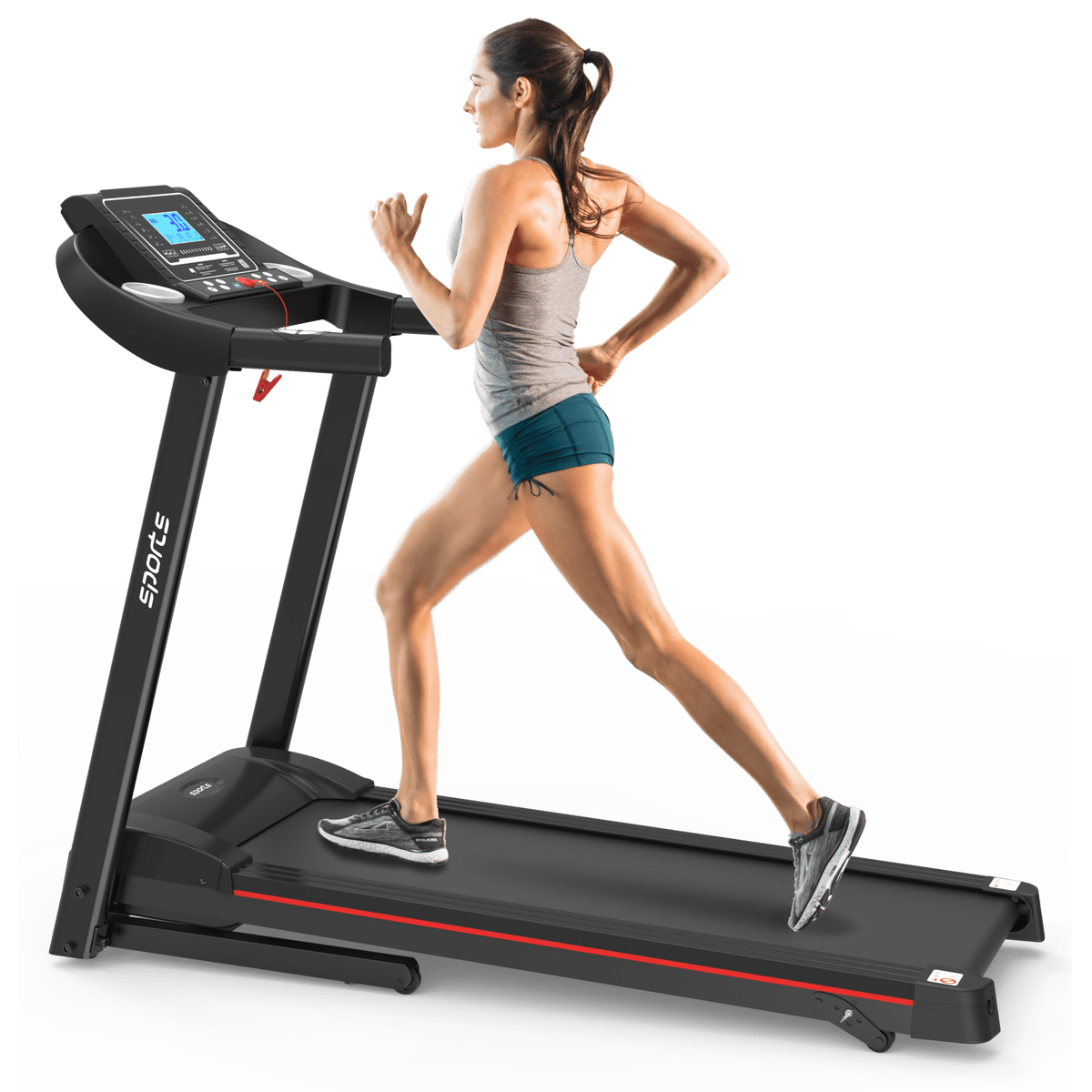 Anthony & Home Fitshow Elite Edition folding treadmill with hydraulic-assist and quiet motor for home gym use.