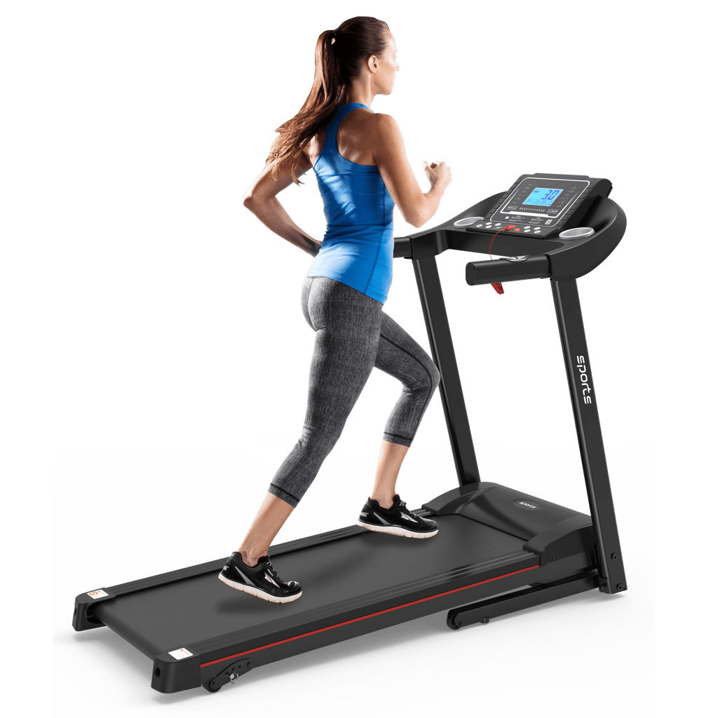 Anthony & Home Fitshow Elite Edition folding treadmill with hydraulic assist, quiet design for home gym workouts.