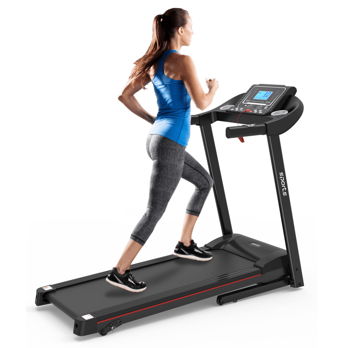 Anthony & Home Fitshow Elite Edition folding treadmill with hydraulic assist, quiet design for home gym workouts.