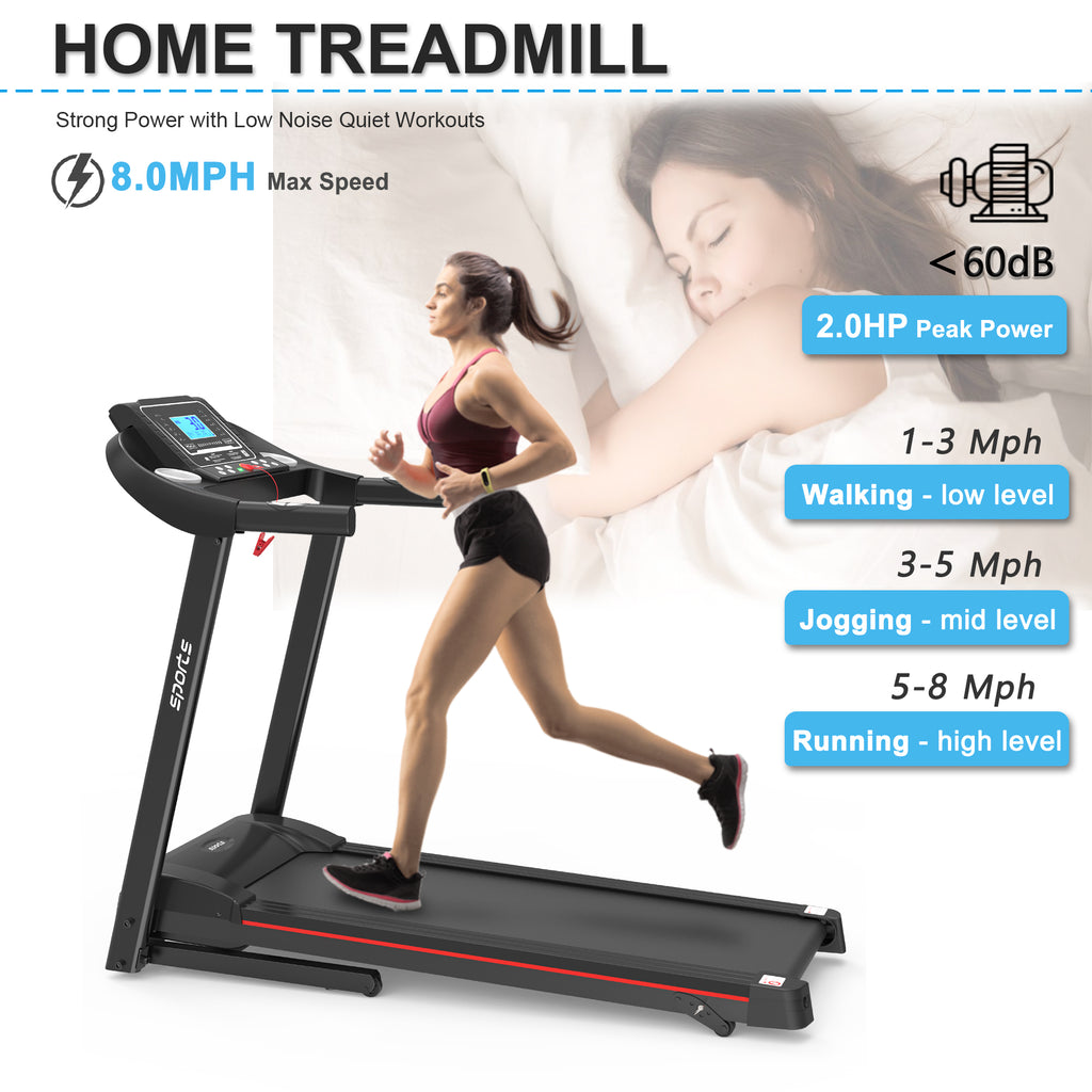 Anthony & Home Fitshow Elite Edition folding treadmill with hydraulic assist, quiet design for home gym use.
