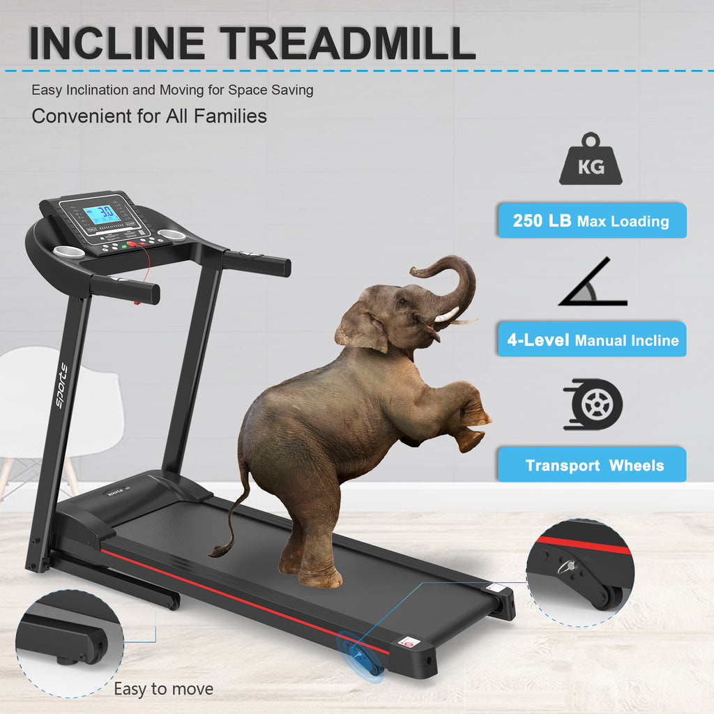 Anthony & Home Fitshow Elite Edition folding treadmill with hydraulic assist, quiet home gym equipment, visible running belt and control panel