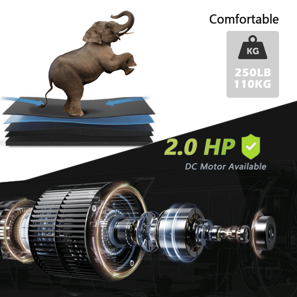 Anthony & Home Fitshow Elite Edition folding treadmill with hydraulic assist, quiet design for home gym use.