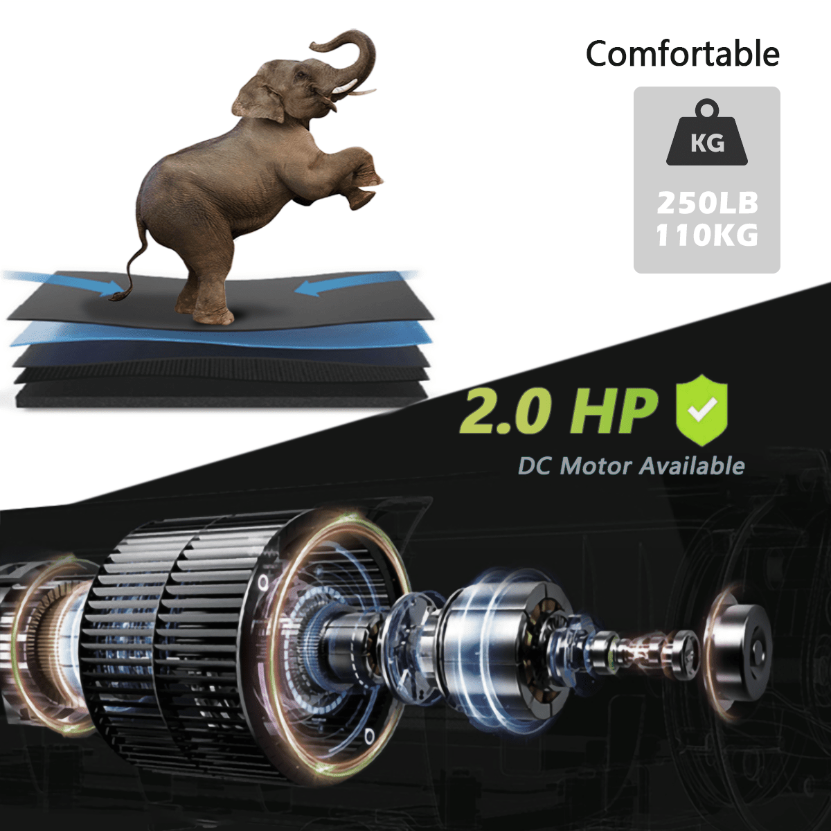 Anthony & Home Fitshow Elite Edition folding treadmill with hydraulic assist, quiet design for home gym use.