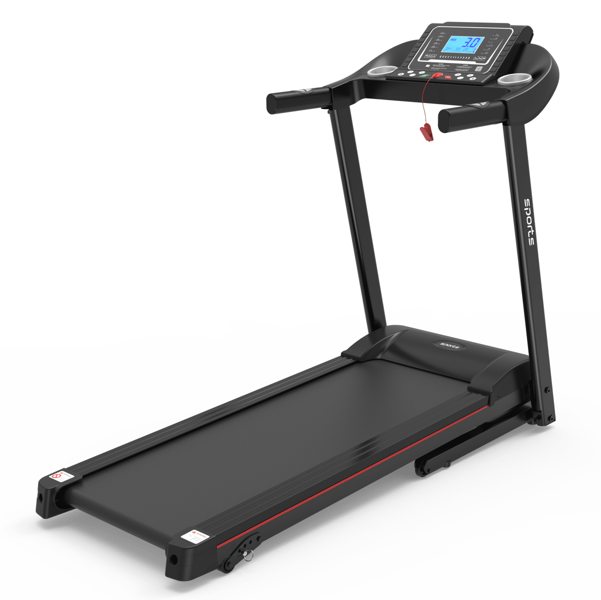Anthony & Home Fitshow Elite Edition folding treadmill with hydraulic assist, quiet home gym equipment, shown in a modern fitness space.