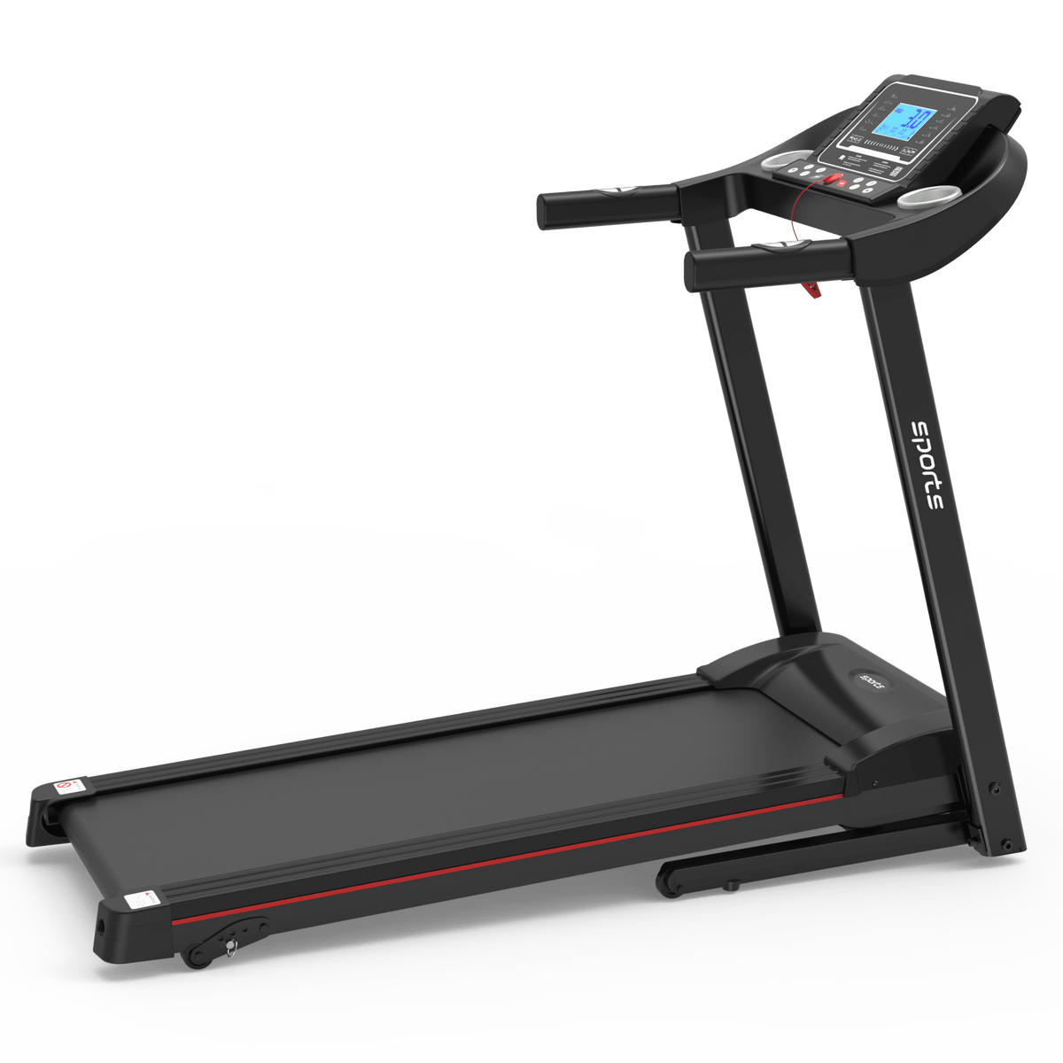Fitshow Elite Edition folding treadmill by Anthony & Home with hydraulic assist, featuring a sleek design for quiet home gym use.