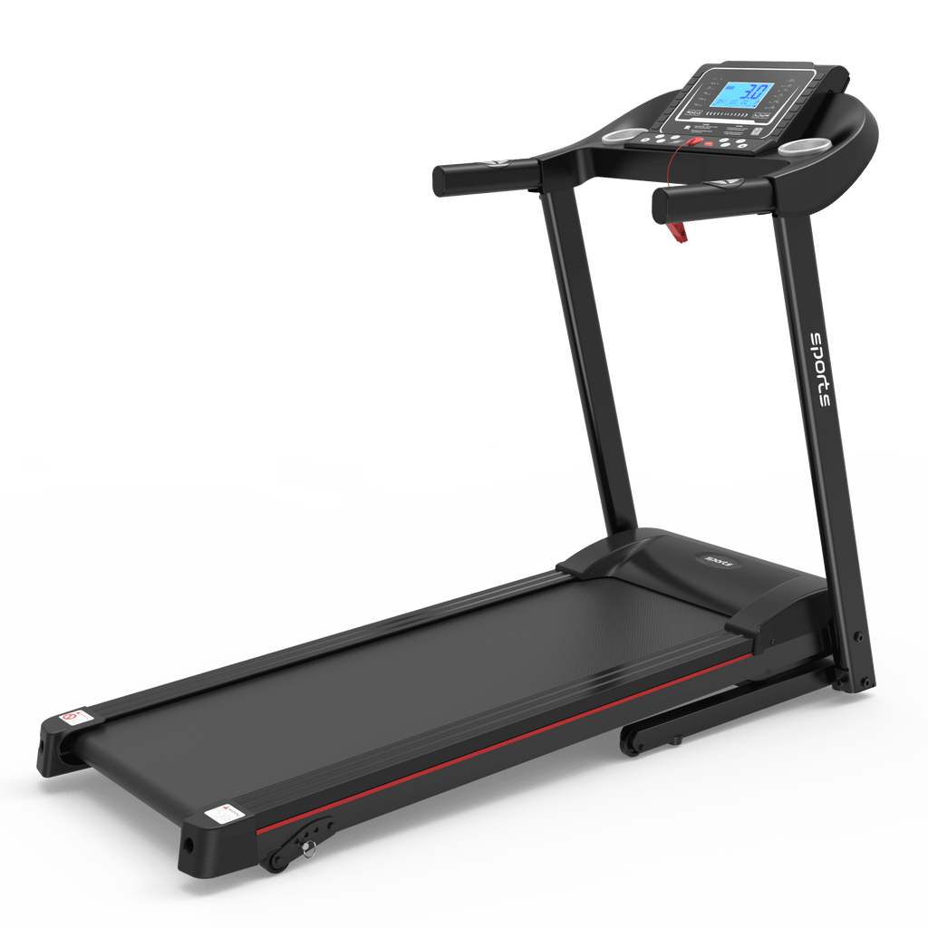 Anthony & Home Fitshow Elite Edition folding treadmill with hydraulic assist, quiet design for home gym use.