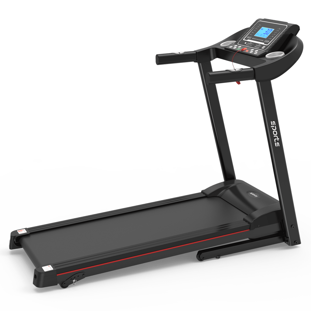 Anthony & Home Fitshow Elite Edition folding treadmill with hydraulic assist, quiet home gym equipment, black and silver design