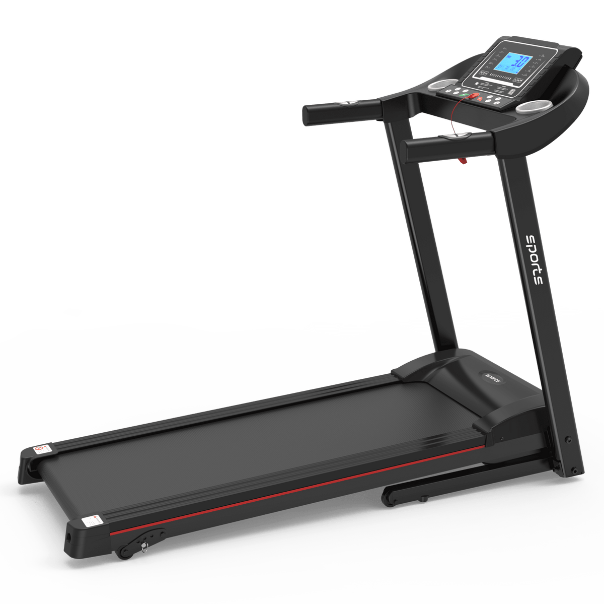 Anthony & Home Fitshow Elite Edition folding treadmill with hydraulic assist, quiet home gym equipment, black and silver design