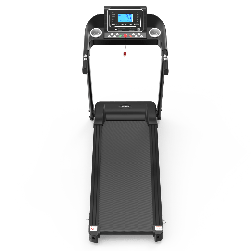 Anthony & Home Fitshow Elite Edition folding treadmill with hydraulic assist, quiet design for home gym workouts.