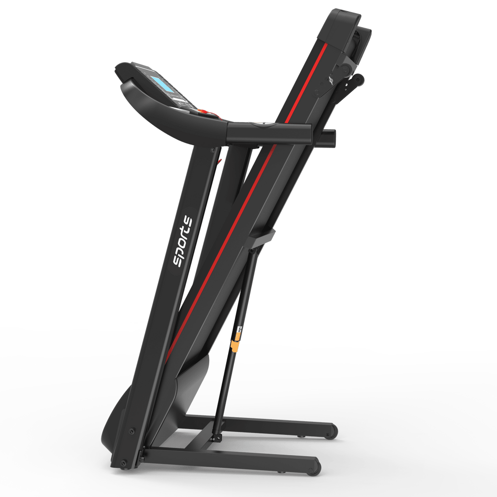 Anthony & Home Fitshow Elite Edition folding treadmill with hydraulic assist, quiet home gym exercise equipment, side view