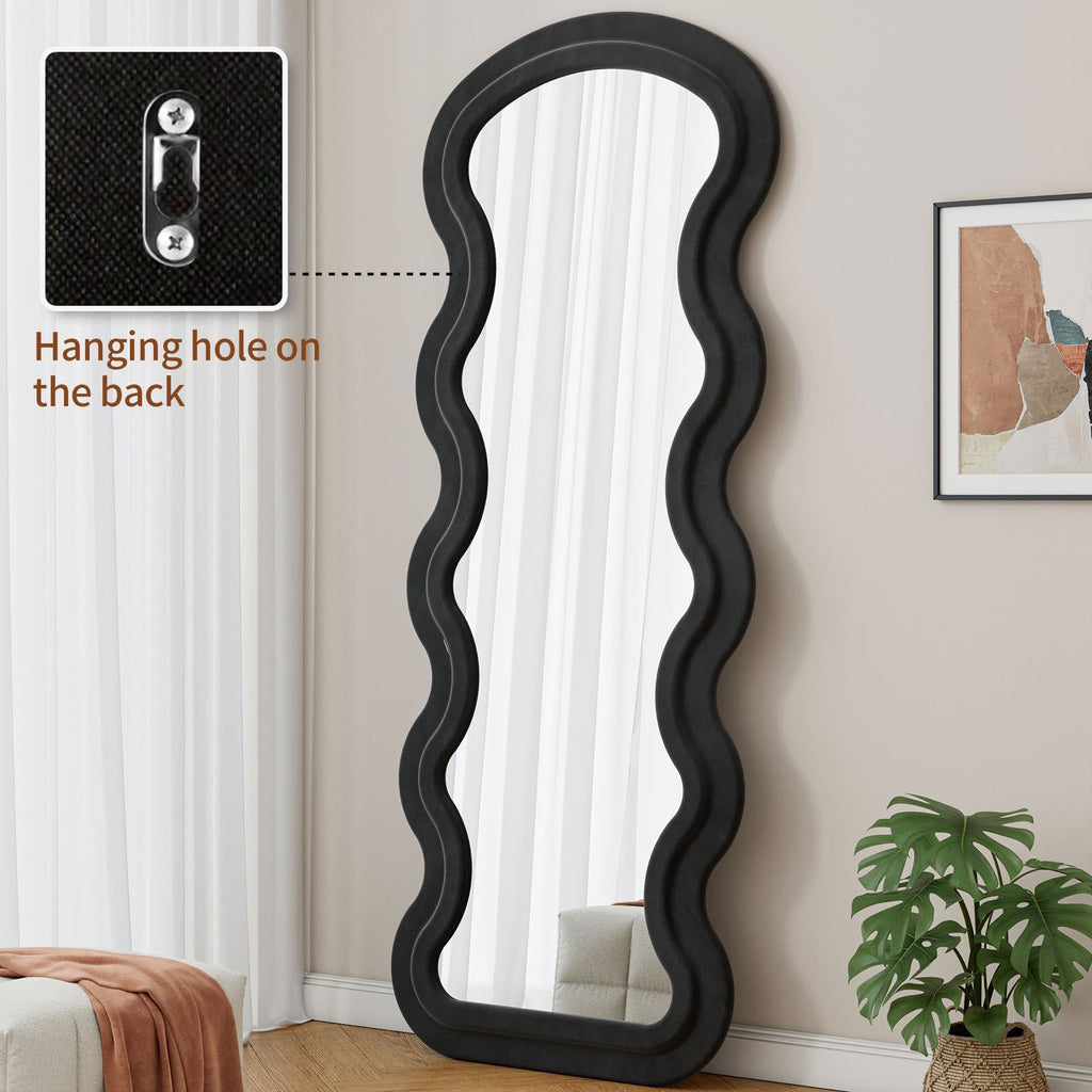 Black Flannel Wave Floor Mirror from Anthony & Home's Studio Edition with sleek, modern design and full-length reflection.