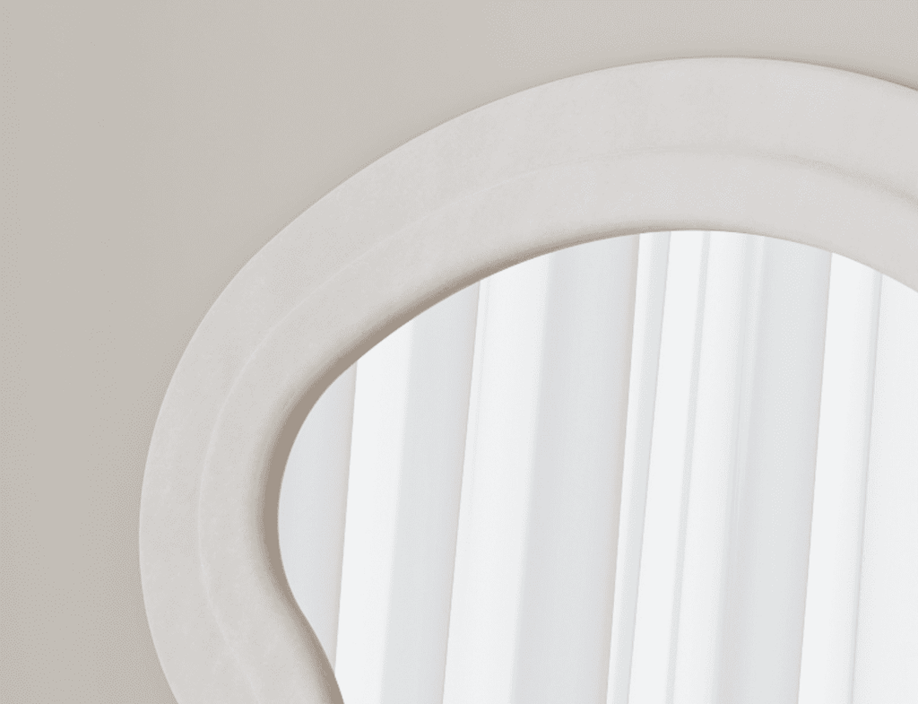 Anthony & Home flannel wave full-length floor mirror with white metal and wood frame, showcasing a modern, exclusive design.