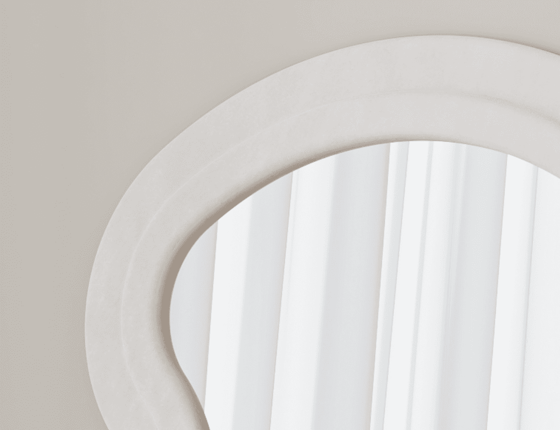 Anthony & Home flannel wave full-length floor mirror with white metal and wood frame, showcasing a modern, exclusive design.