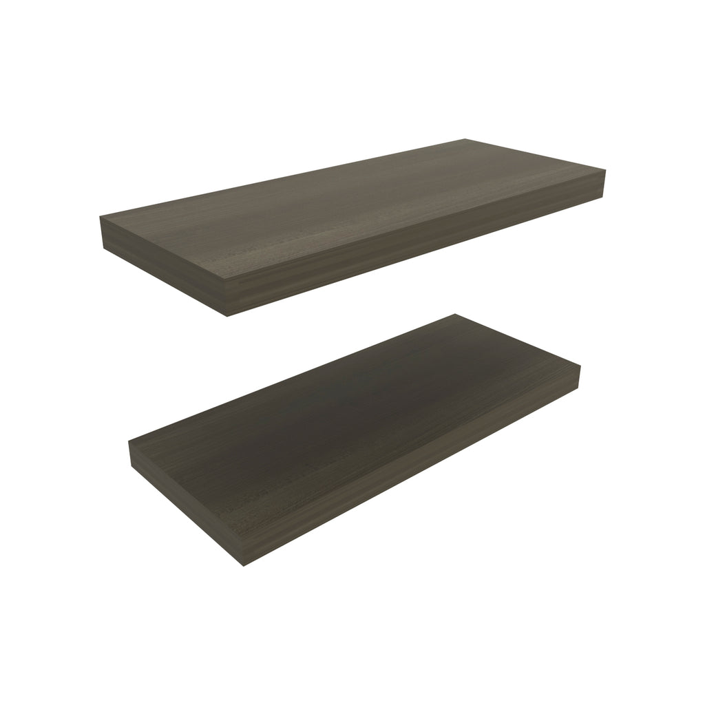 Pair of 31.5-inch floating shelves from Anthony & Home Atelier Collection, showcasing sleek wooden design and wall mounting details.