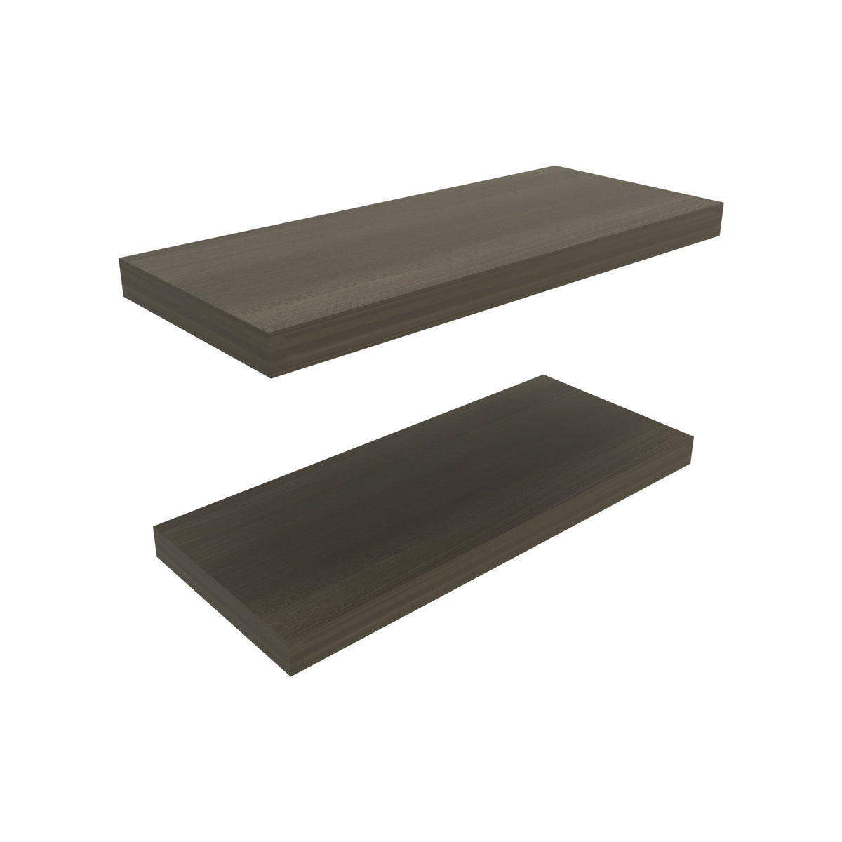 Pair of 31.5-inch floating shelves from Anthony & Home Atelier Collection, showcasing sleek wooden design and wall mounting details.