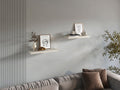 White washed oak floating shelves by Anthony & Home, two-shelf wall display for modern interior decor, mounted on a wall.