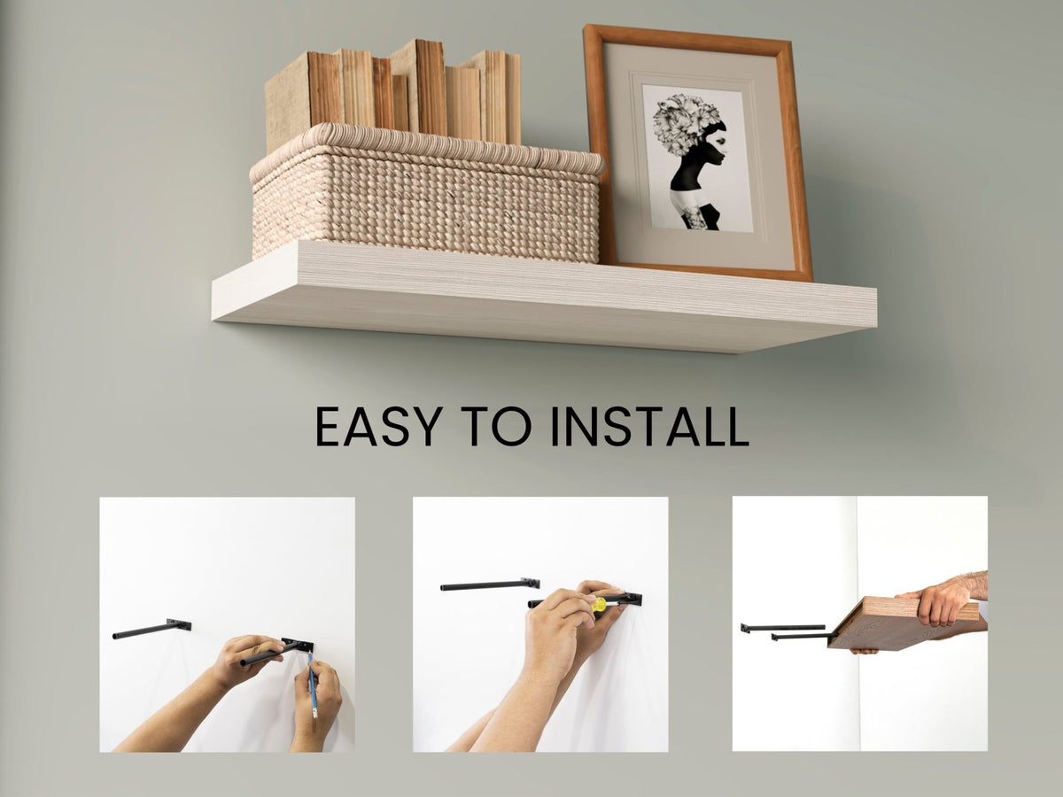 Floating shelves in white washed oak by Anthony & Home, two-shelf wall display for modern interior decor.