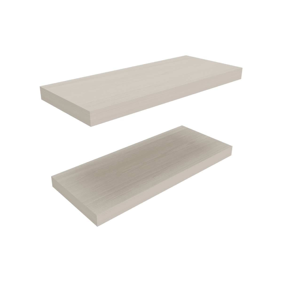 White washed oak floating shelves by Anthony & Home, modern two-shelf wall display for contemporary interior decor.