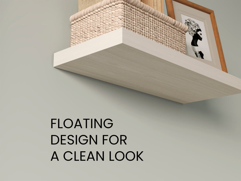 White washed oak floating shelves by Anthony & Home, two-shelf wall display for modern interior decor.