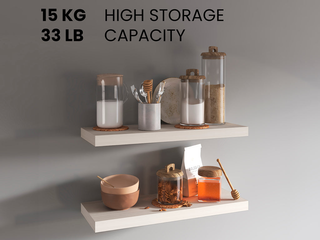 Set of 2 floating shelves, 31.5-inch wide matte finish Anthony & Home Atelier Collection for living room and bathroom decor.