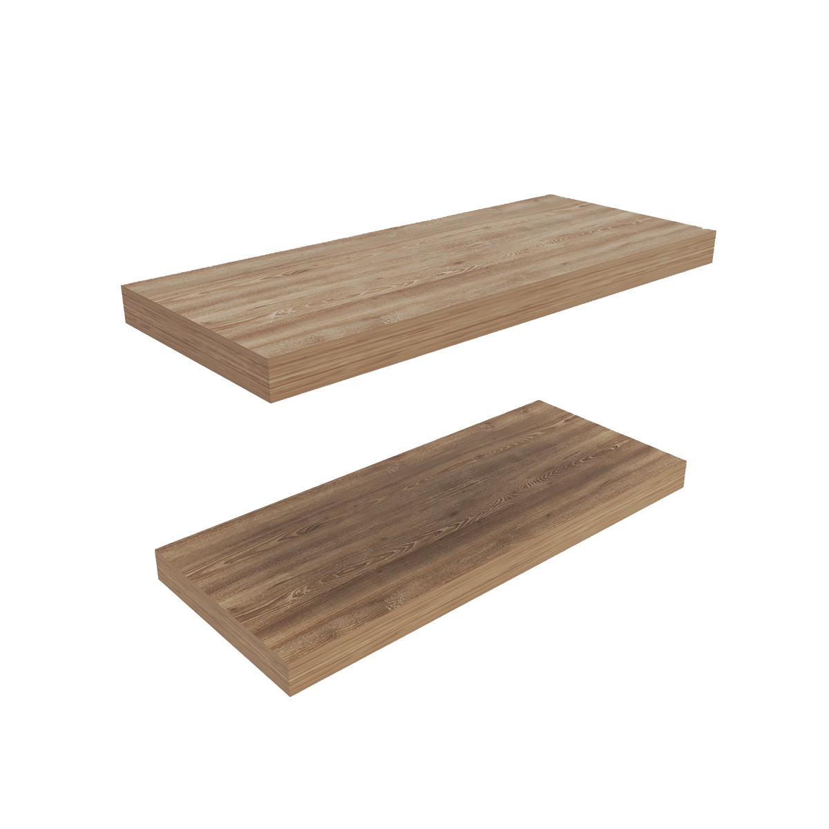 Set of two 31.5-inch walnut finish floating shelves by Anthony & Home, showcasing sleek wall-mounted storage and display space.