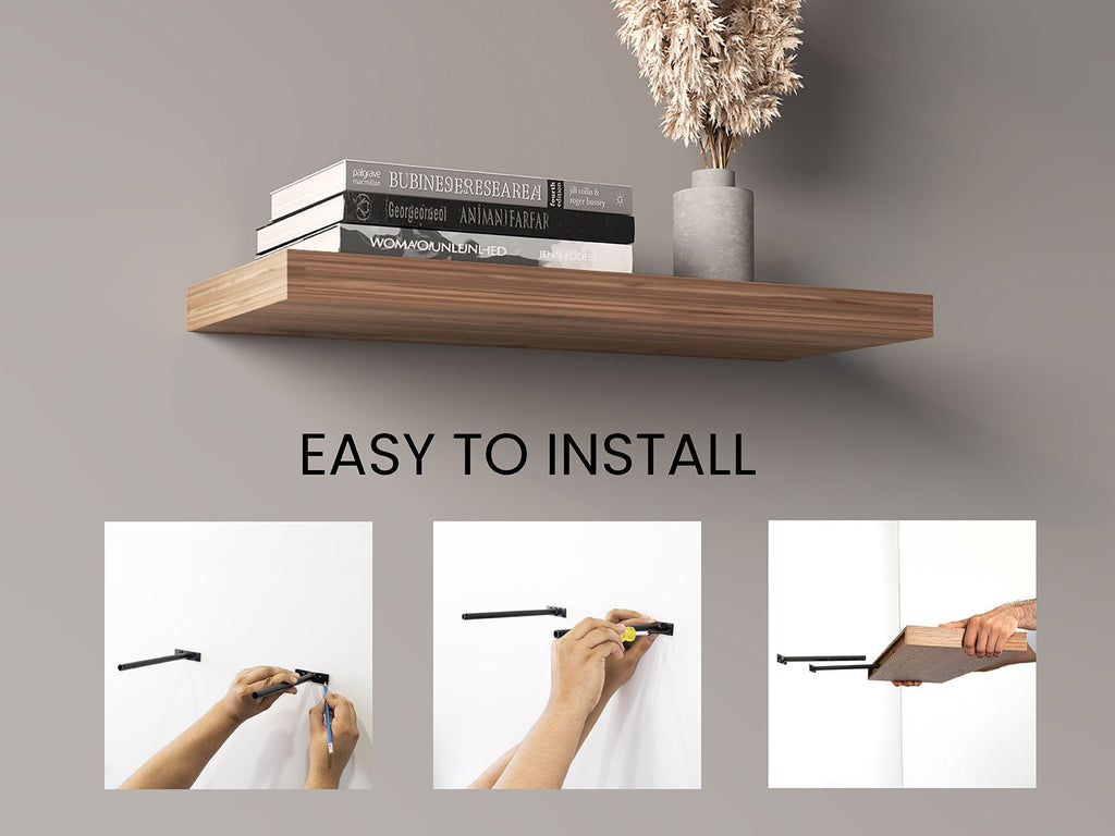 Set of two light brown matte finish floating shelves by Anthony & Home, showcasing sleek wall-mounted storage and display space.
