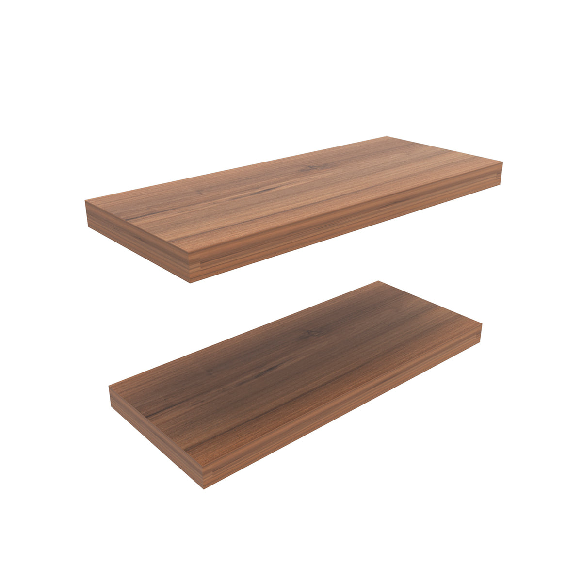 Set of 2 light brown matte finish floating shelves by Anthony & Home, showcasing modern wall-mounted storage and display space