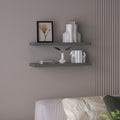 Floating shelves from Anthony & Home Studio Collection with a matte gray finish, shown mounted on a wall for home storage or decor.
