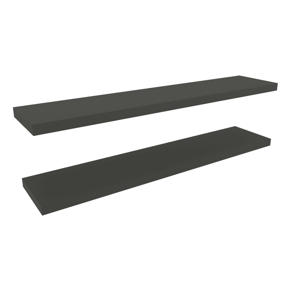 Two matte gray floating shelves from Anthony & Home's collection, showing sleek, modern wall-mounted storage options.