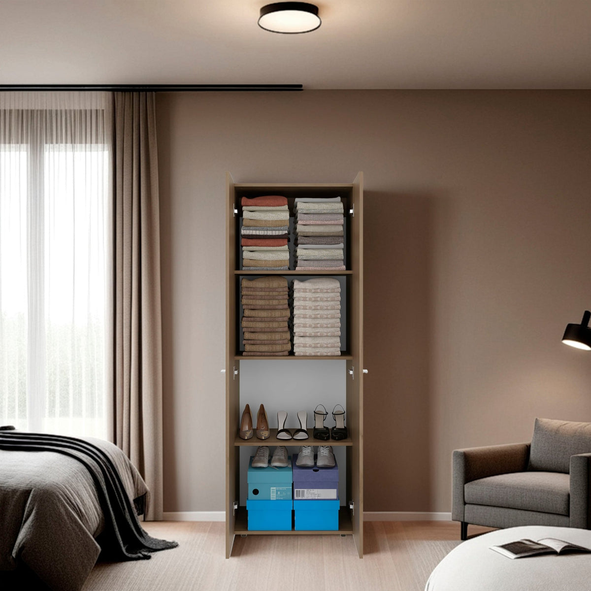 Anthony & Home oak wardrobe from FM Furniture World Wardrobe Studio, featuring sleek wood finish and spacious storage compartments.