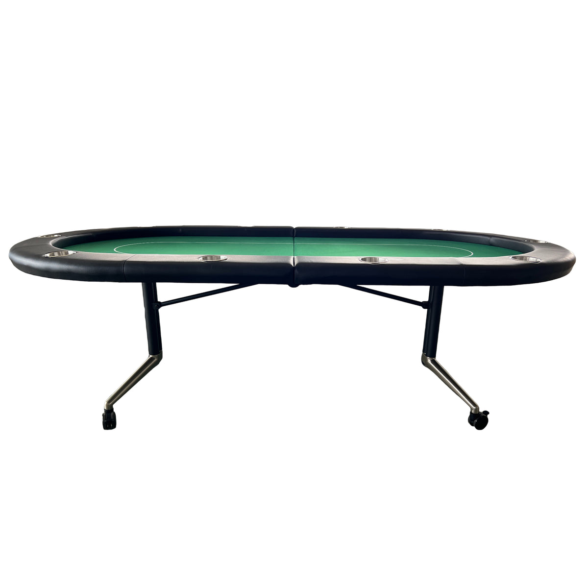 Green felt folding poker table with ten seats, limited edition by Anthony & Home, ideal for poker games and gatherings.
