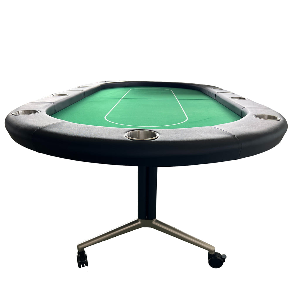 Green felt folding poker table with ten seats, limited edition from Anthony & Home, featuring a spacious gaming surface and sturdy legs.