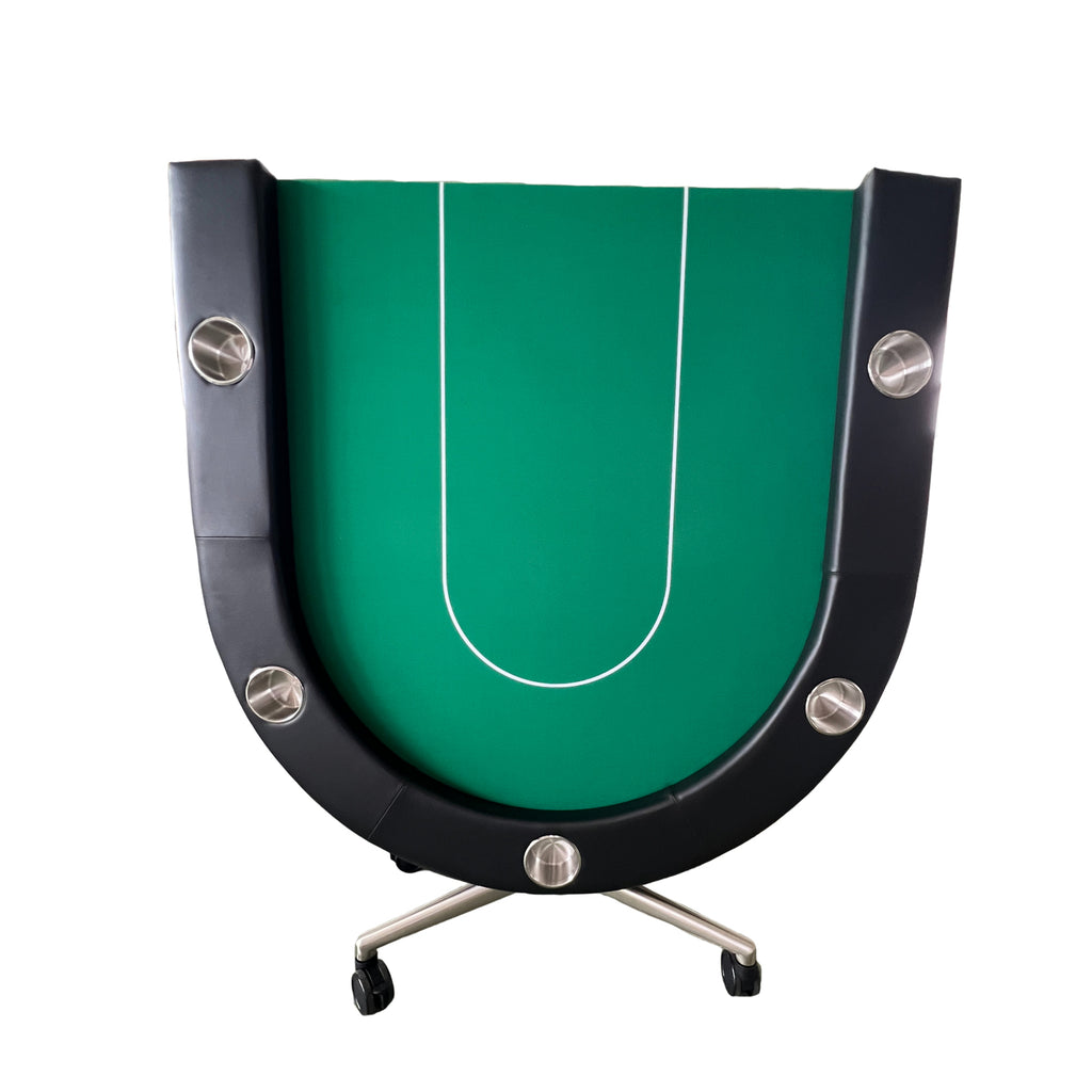 Green felt folding poker table with ten seats, limited edition by Anthony & Home, featuring a spacious playing surface and sturdy frame.