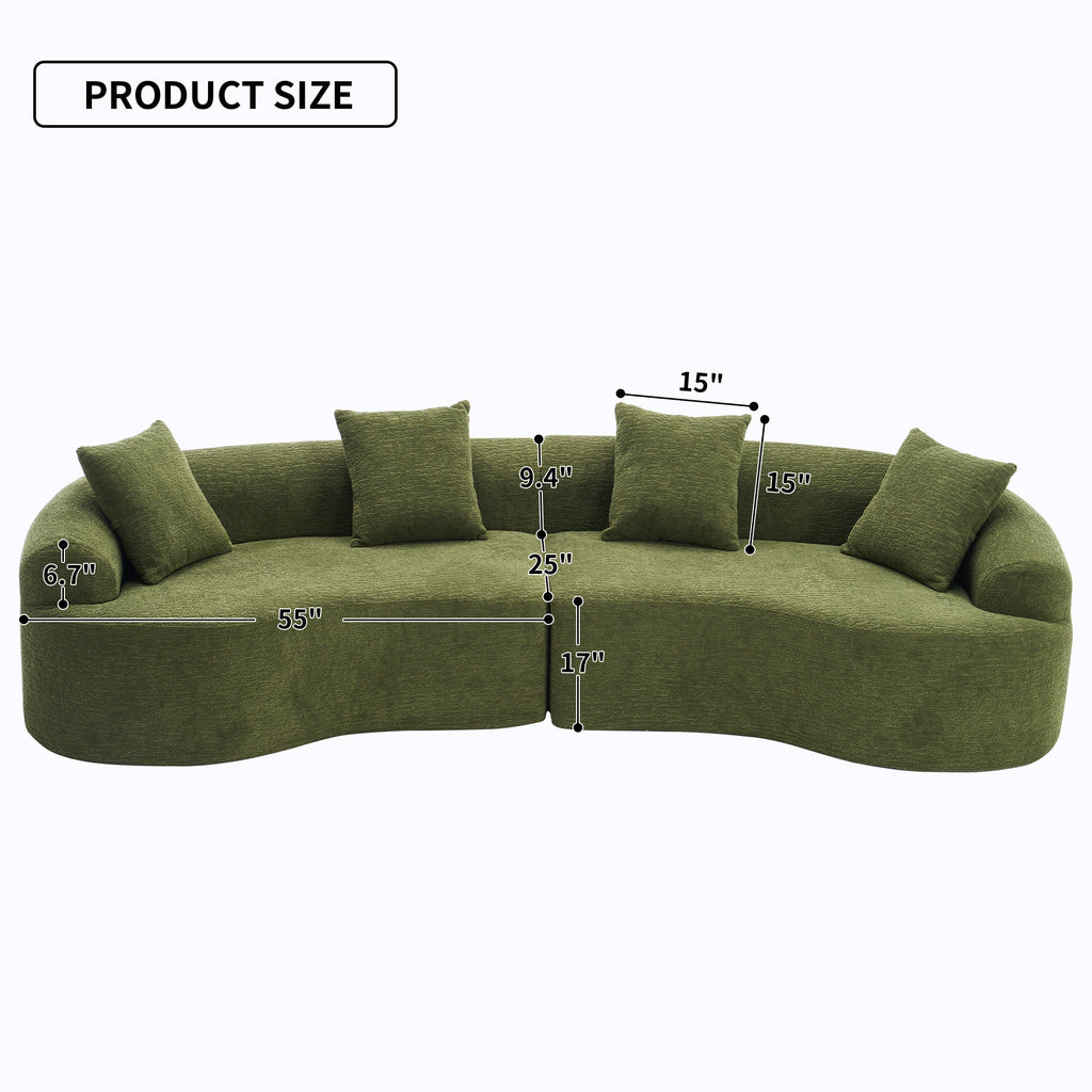 Forest green Anthony & Home Atelier curved modular sectional sofa with plush cushions and modern design.