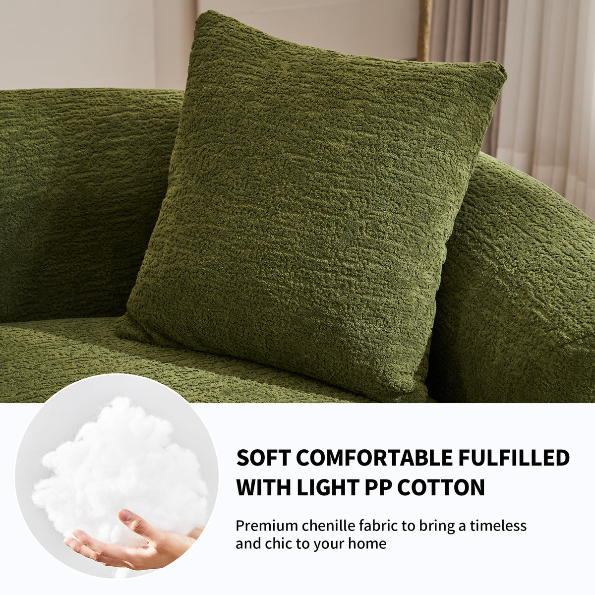 Forest green Atelier curved modular sectional sofa by Anthony & Home, featuring plush cushions and modern design.